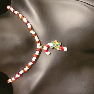 2/$20 X-Mas Beaded Candy Cane Necklace